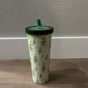 Manna‎ Chilly Tumbler 24oz Straw Green Christmas Trees Stainless Insulated NEW
